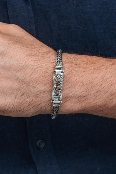 Yeni Tasarım Elişi 925 Ayar Gümüş Erkek Bileklik - 5