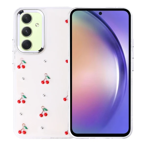 Samsung Galaxy A54 Uyumlu Kamera Korumalı Kiraz-Fiyonk Figürlü Silikon Kapak
