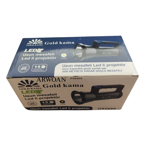 GK6698 Uzun Menzilli LED Projektör Fener | 3000 Metre Aydınlatma Mesafesi | Şarjlı El Feneri | Kamp & Arama Kurtarma - Resim 7