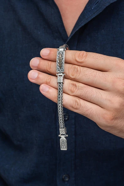 Yeni Tasarım Elişi 925 Ayar Gümüş Erkek Bileklik - 4