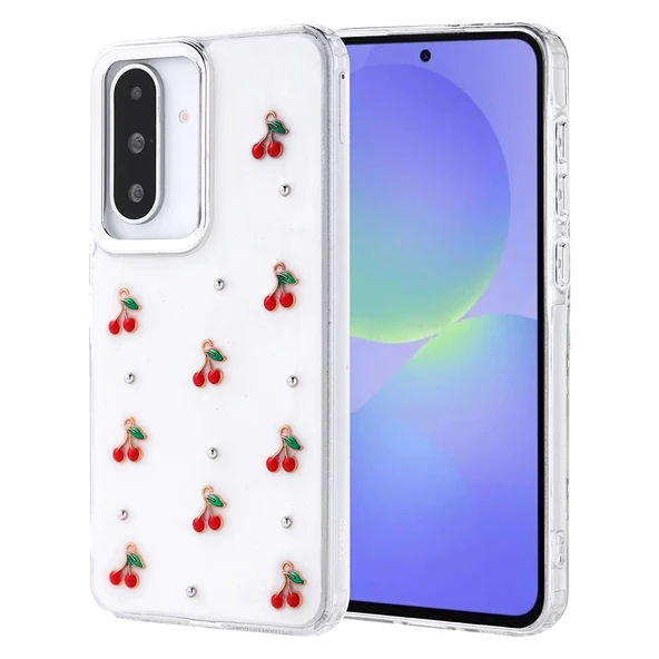 Samsung Galaxy A36 Uyumlu Kamera Korumalı Kiraz-Fiyonk Figürlü Silikon Kapak - 6