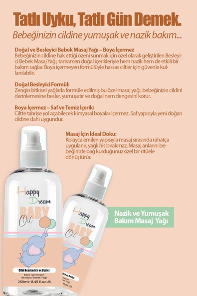 Happy Dream Bebek Masaj Yağı Besleyici , Rahatlatıcı % 100 Vegan 250ml - 3