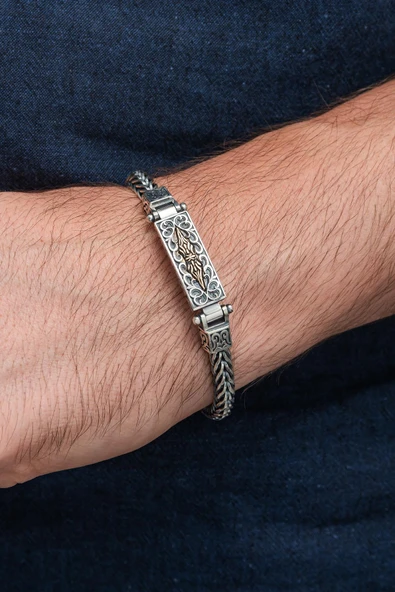 Yeni Tasarım Elişi 925 Ayar Gümüş Erkek Bileklik