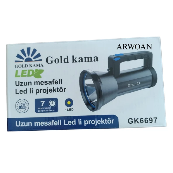 GK6697 Uzun Menzilli LED Projektör Fener | 10W Güçlü Aydınlatma | 7 Saat Çalışma Süresi | Taşınabilir Şarjlı El Feneri - 7