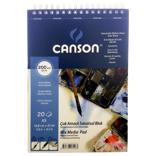 Canson Fınface Resim Blokları 200 GR A5 20 YP Üstten Spriralli