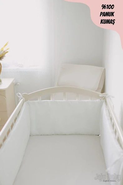 Jaju Baby Düz Beyaz 120x200 Beşik / Montessori Kenar Koruma Beşik Bariyer - 1