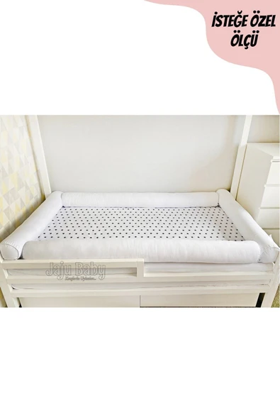 Jaju Baby Beyaz Montessori Yatak Bariyer 100x200 Beşik Kenar Koruma Özel Ölçü - 3