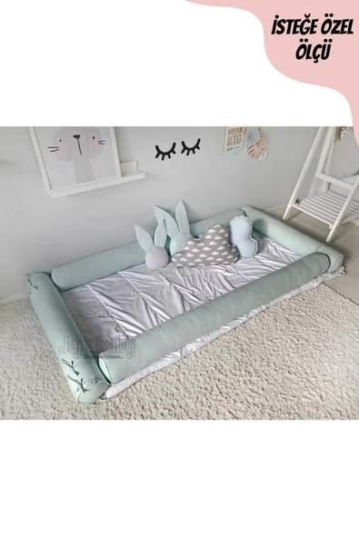 Jaju Baby Su Yeşili Montessori Yatak Bariyer 80x130 Beşik Kenar Koruma Özel Ölçü - 2