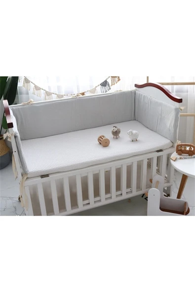 Jaju Baby Gri 100x200 Waffle Pike Kumaş Beşik/montessori Kenar Koruma Süngerli Bariyer Koruyucu - 2