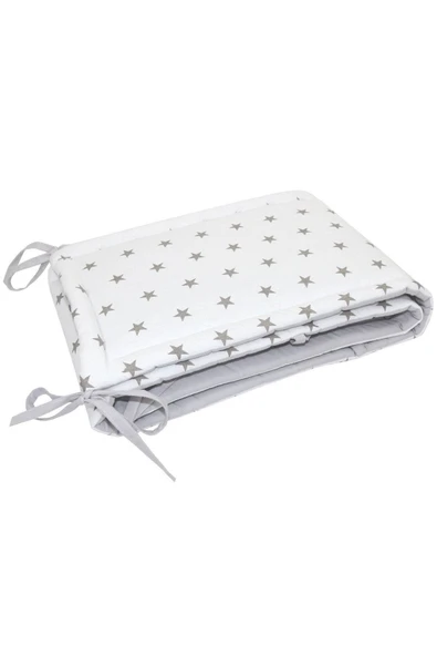 Jaju Baby Beyaz Zemin Gri Yıldız 70x140 Beşik / Montessori Kenar Koruma Beşik Bariyer - 3