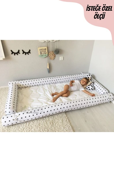 Jaju Baby Siyah Yıldızlı Montessori Yatak Bariyer 80x130 Beşik Kenar Koruma Özel Ölçü - 2