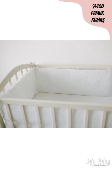 Jaju Baby Düz Beyaz 120x200 Beşik / Montessori Kenar Koruma Beşik Bariyer - 2