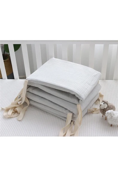 Jaju Baby Gri 100x200 Waffle Pike Kumaş Beşik/montessori Kenar Koruma Süngerli Bariyer Koruyucu - 1