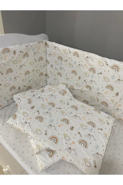 Jaju Baby Dağ Ve Gökkuşağı Desenli 120x200 Beşik Montessori Kenar Koruma Beşik Bariyer Özel Ölçü - 1