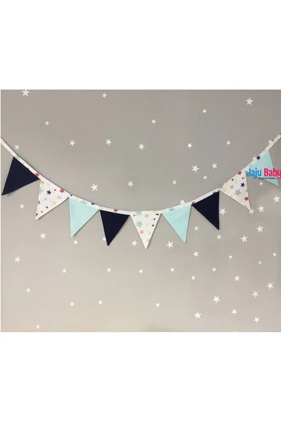 Jaju Baby Mavi - Siyah Bebek/çocuk Odası Flama - 1