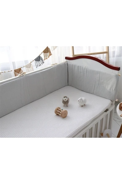 Jaju Baby Gri 80x130 Waffle Pike Kumaş Beşik/montessori Kenar Koruma Süngerli Bariyer Koruyucu - 3