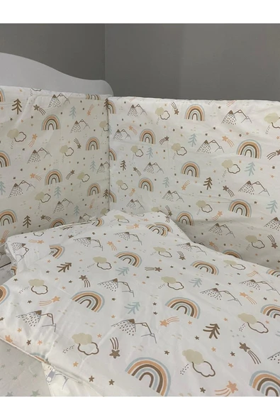 Jaju Baby Dağ Ve Gökkuşağı Desenli 120x200 Beşik Montessori Kenar Koruma Beşik Bariyer Özel Ölçü - 2