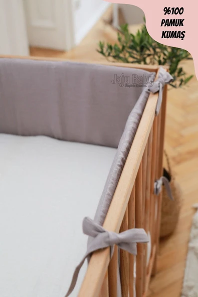 Jaju Baby 90x190 cm Gri Renk Beşik Kenar Koruma Özel Ölçü Montessori Kenar Koruma - 3