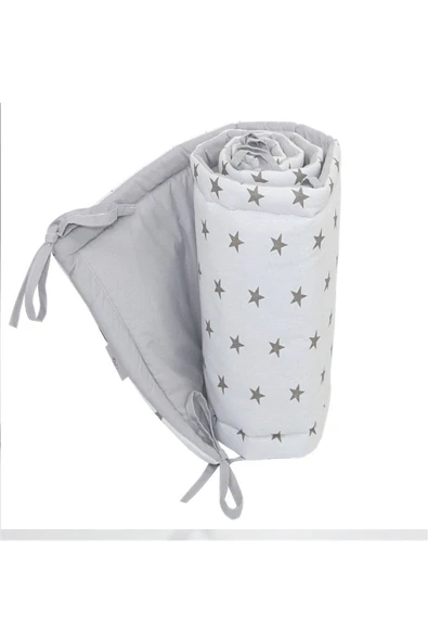 Jaju Baby Beyaz Zemin Gri Yıldız 60x120 Beşik Kenar Koruma Özel Ölçü - 2