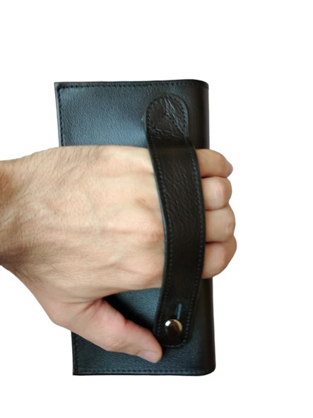 Hakiki Deri Elden Tutmalı Cüzdan Telefon Bölmeli Cüzdan Kartlık Bölmeli El Cüzdanı Çok Gözlü Unisex - 2
