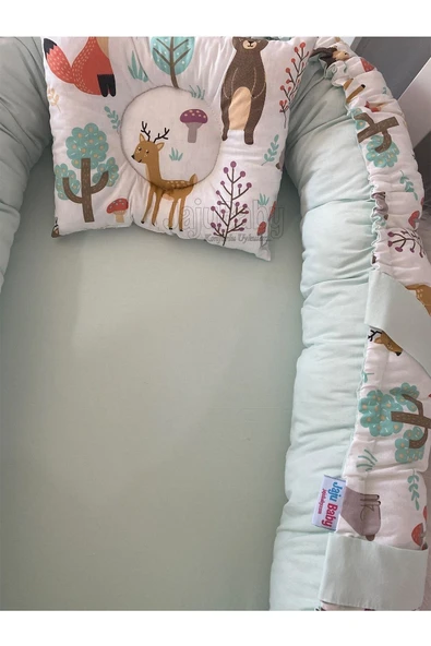 Jaju Baby Babynest Sevimli Orman Lüx Tasarım Organik Pamuk Kumaş Taşınabilir Anne Yanı Baby Nest - 2