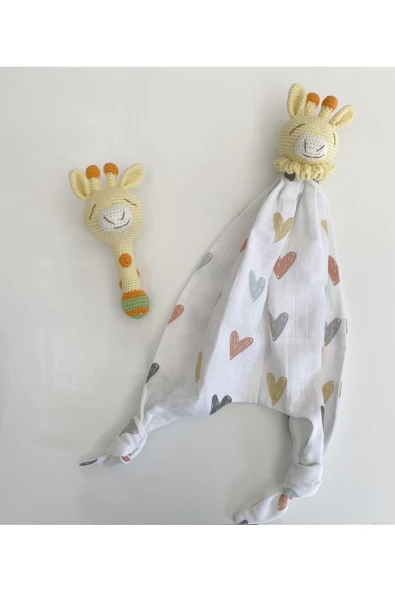 Jaju Baby Amigurumi Zürafa Müslin Uyku Arkadaşı Ve Çıngırak Set - 1
