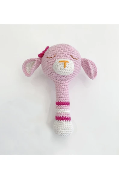 Jaju Baby Amigurumi Pembe Uykucu Ayıcık Müslin Uyku Arkadaşı Ve Çıngırak Set - 2