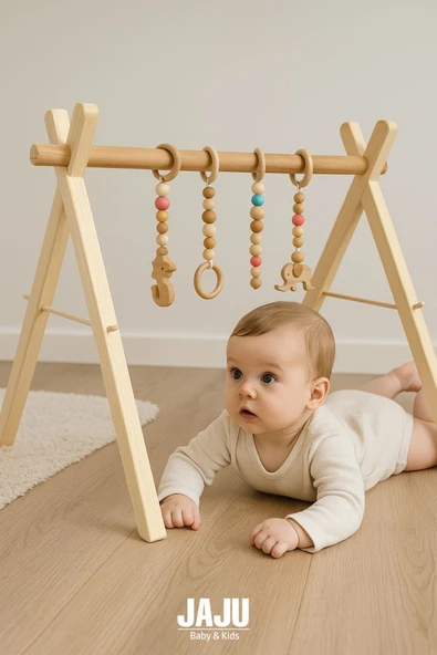 Jaju Baby Doğal Ahşap Bebek Egzersiz Aleti Baby Gym Natural - 2