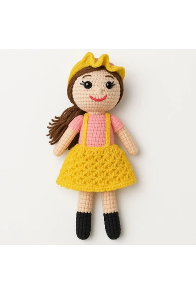 Jaju Baby 20 cm Sarı Şapkalı Kız Amigurumi Saçlı Kız - 1