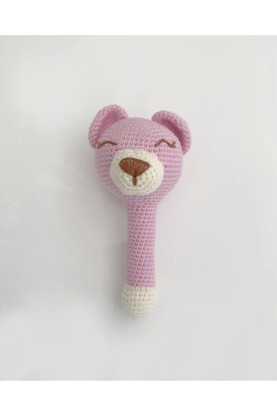 Jaju Baby Amigurumi Pembe Ayıcık Müslin Uyku Arkadaşı Ve Çıngırak Set - 2