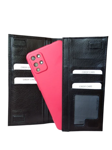 Hakiki Deri Elden Tutmalı Cüzdan Telefon Bölmeli Cüzdan Kartlık Bölmeli El Cüzdanı Çok Gözlü Unisex - 3