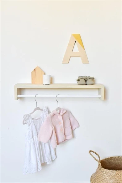 Jaju Baby 60 Cm Tekli Beyaz Naturel Raf Askılık Montessori Çocuk Odası Aksesuar Dekorasyon - 1