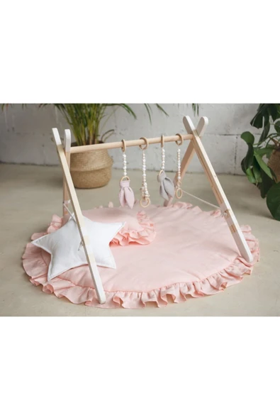 Jaju Baby Somon Oyun Halısı Ve Ahşap Bebek Egzersiz Aleti Set - 1