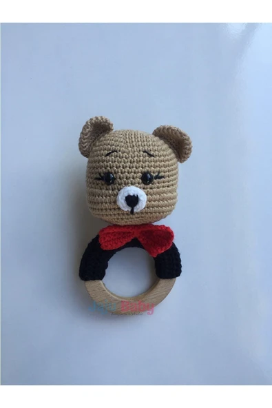 Jaju Baby Amigurumi Kırmızı Ayıcık Diş Kaşıyıcılı Çıngırak 14 Cm - 1