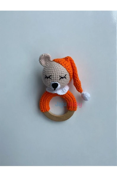 Jaju Baby Amigurumi Kırmızı Ayıcık Diş Kaşıyıcılı Çıngırak 14 Cm - 3