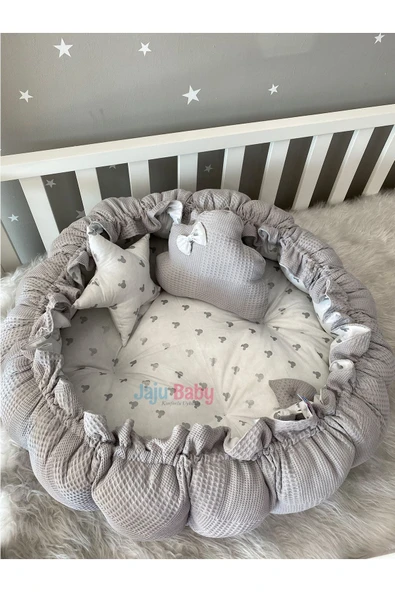 Jaju Baby Gri Pike Ve Micky Tasarım Açılır - Kapanır Oyun Minderi Bebek Yuvası Babynest - 3
