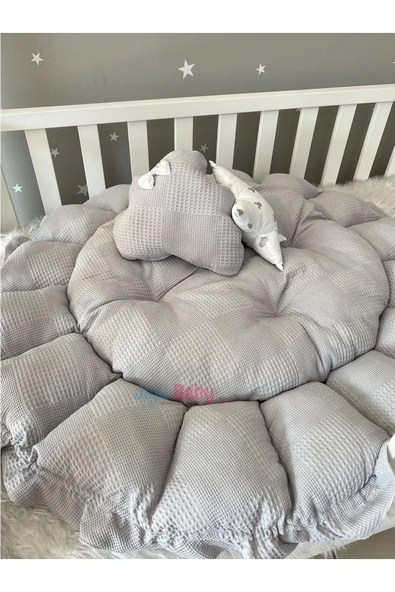 Jaju Baby Gri Pike Ve Micky Tasarım Açılır - Kapanır Oyun Minderi Bebek Yuvası Babynest - 5