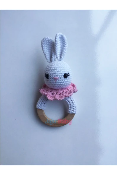 Jaju Baby Amigurumi Pembe Tavşan Diş Kaşıyıcılı Çıngırak 14 Cm - 1