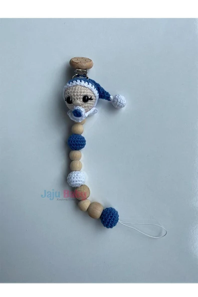 Jaju Baby Amigurumi Emzikli Bebek 22 Cm Çıngırak Ve Emzik Zinciri Üçlü Takım - 1