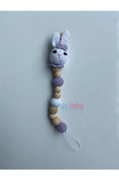 Jaju Baby Amigurumi Mor Tavşan Emzik Zinciri 22 Cm - 1