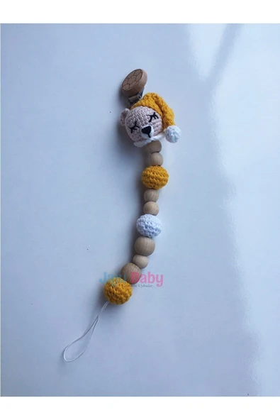 Jaju Baby Amigurumi Sarı Uykucu Ayıcık Emzik Zinciri 22 Cm - 1