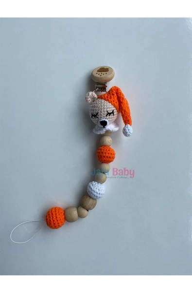 Jaju Baby Amigurumi Turuncu Uykucu Ayıcık Emzik Zinciri 22 Cm - 1