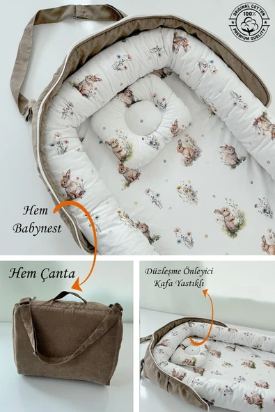 Jaju Baby Jajubaby Tavşan Çantalı Babynest Bebek Çantası Taşınabilir Anne Yanı Yatağı - 1