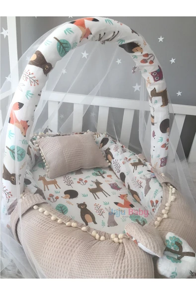 Jaju Baby Nest Waffle Pike Kumaş Ve Orman Müslin Ponponlu Jaju-babynest Oyuncak Aparat Ve Tül Set - 2