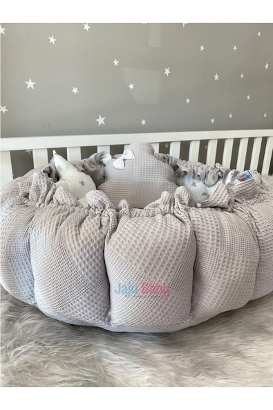 Jaju Baby Gri Pike Ve Micky Tasarım Açılır - Kapanır Oyun Minderi Bebek Yuvası Babynest - 2