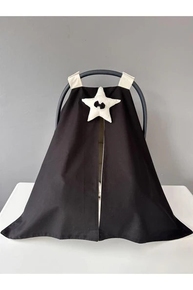 Jaju Baby Siyah-Krem Yıldız Tasarım Puset Örtüsü ve İç Çarşafı - 3