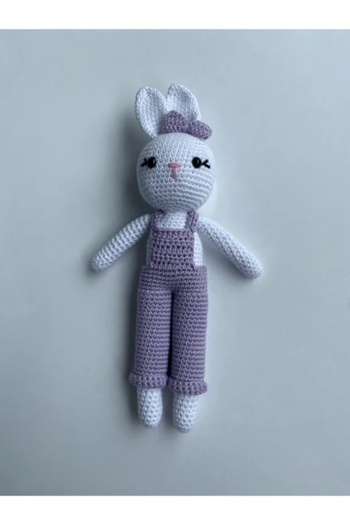 Jaju Baby Amigurumi Mor Tavşan 29 Cm Çıngırak Ve Emzik Zinciri Üçlü Set - 2