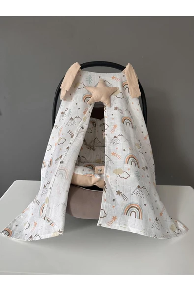 Jaju Baby Dağ Müslin Kumaş Organik Puset Örtüsü ve Minderi