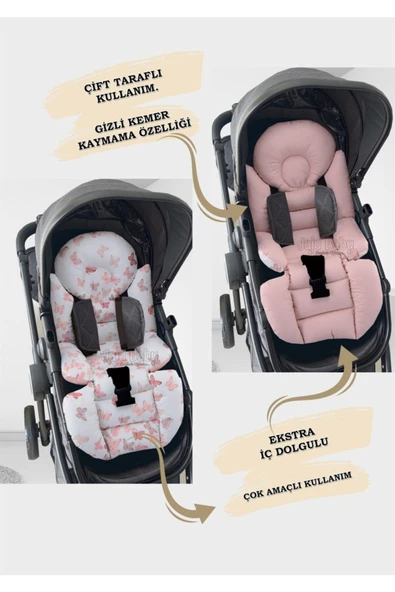 Jaju Baby Pembe Kelebekli Bebek Arabası Minderi - 3
