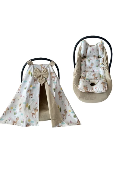 Jaju Baby Sevimli Ceylan Tasarım Puset Örtüsü Çarşaf Ve Puset Minderi 3'lü Set